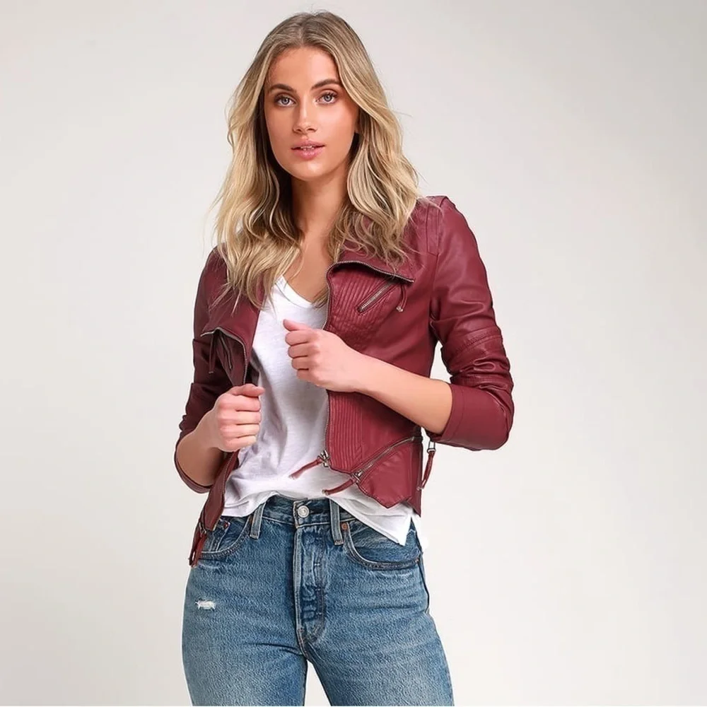 LULU’S Up On A Tuesday Burgundy Vegan Leather Jacket
